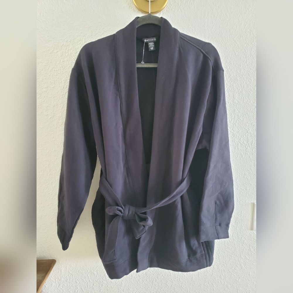 Athleta Black Short Robe Belted Cardigan Wrap Size S/M nwot